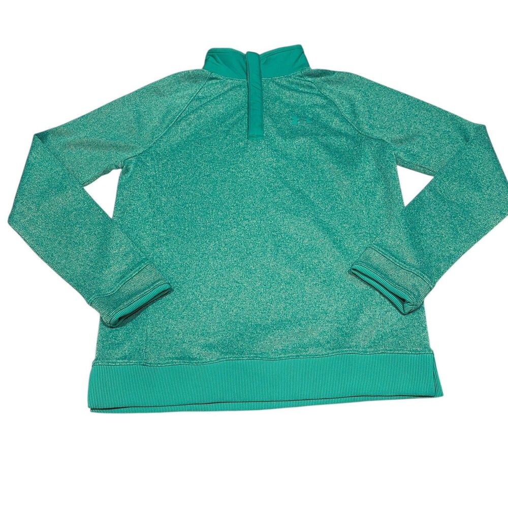 Under Armour Knit Pullover Sweater Youth Large Teal Green 1/4 Snap Button